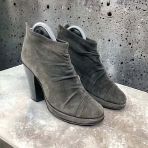 Fiorentini + Baker Nia Grey Suede Ruched Ankle Heeled Boots 36.5/6.5